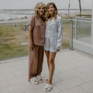 White satin pajama set